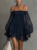 Navy Lace Cold Shoulder Mini Dress