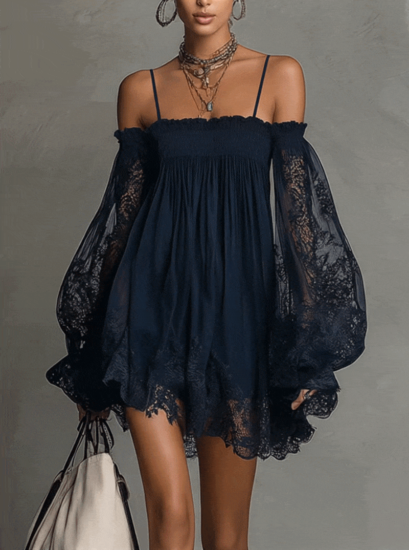 Navy Lace Cold Shoulder Mini Dress