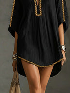 Embroidered Kaftan Mini Dress