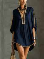Embroidered Kaftan Mini Dress