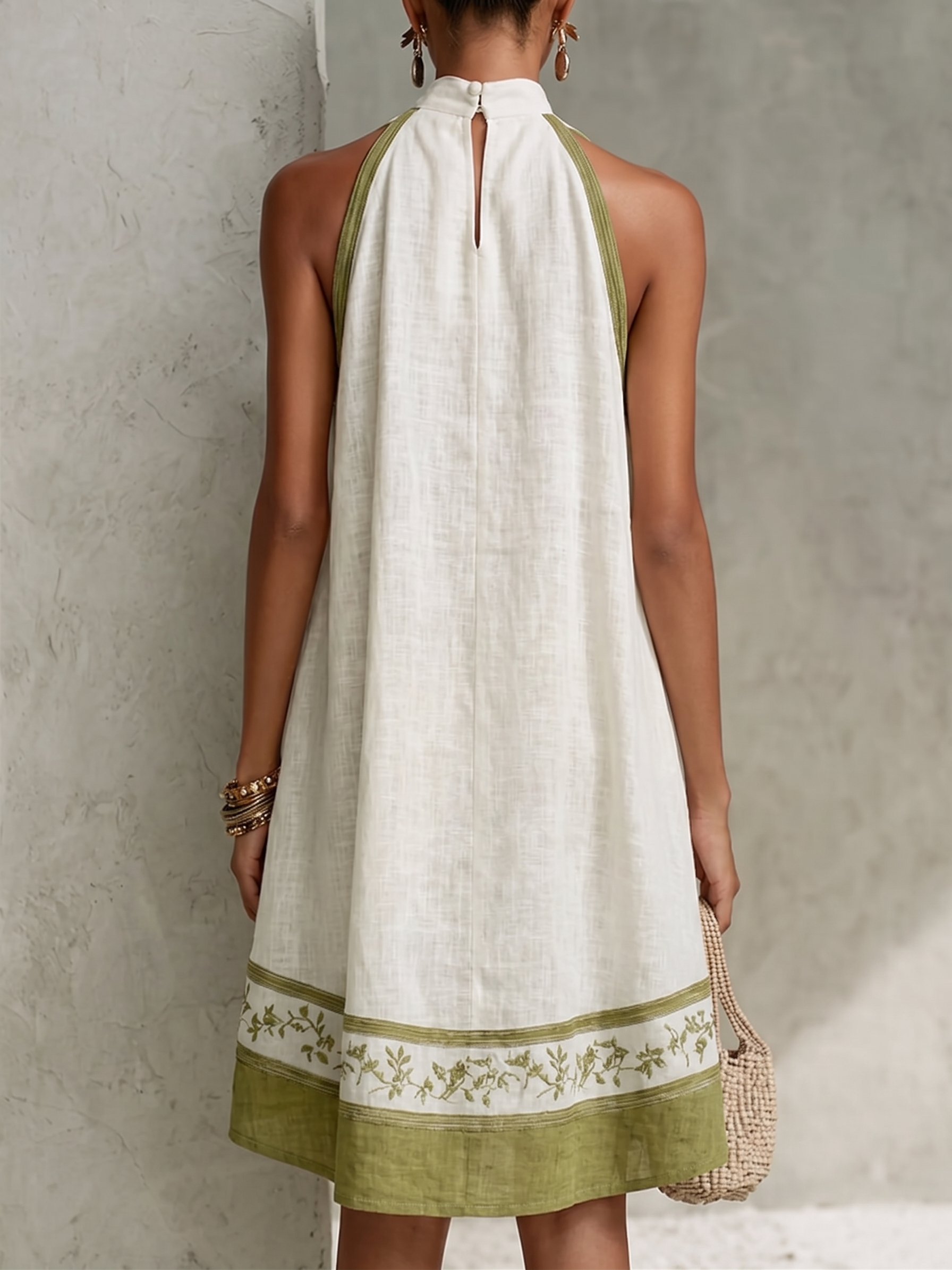 Botanical Trim A-Line Mini Dress